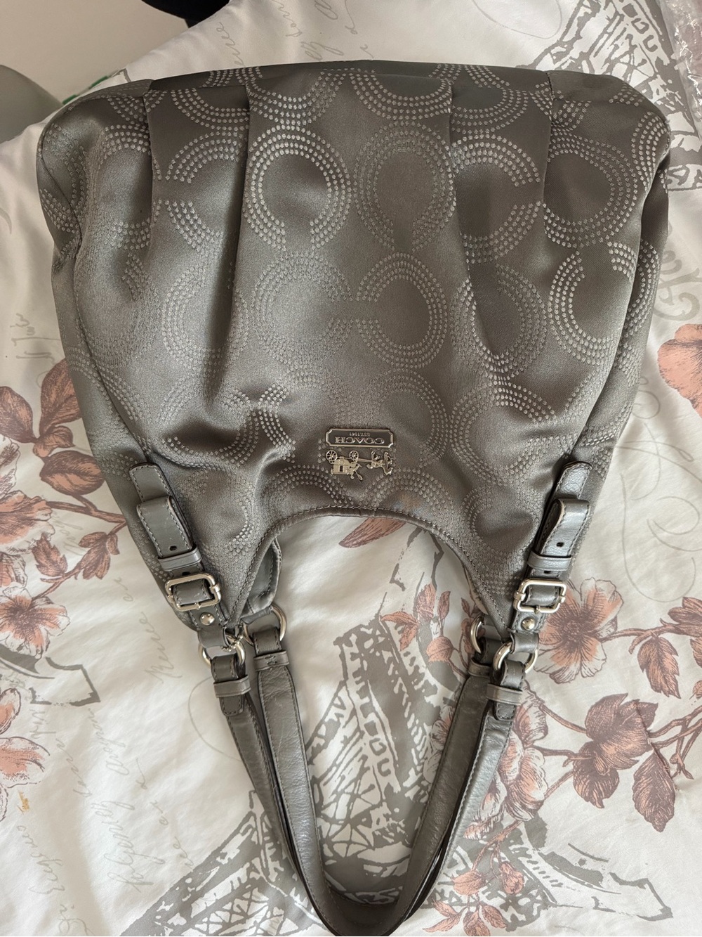 Coach Metallic Gray Signature Circle Shoulder Bag
